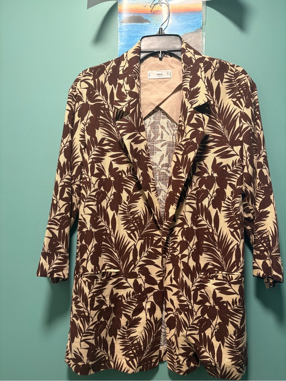 Mango Brown & Cream Tropical Leaf Blazer